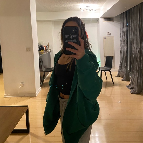 green zip up hoodie sweater oversized - Picture 4 of 4